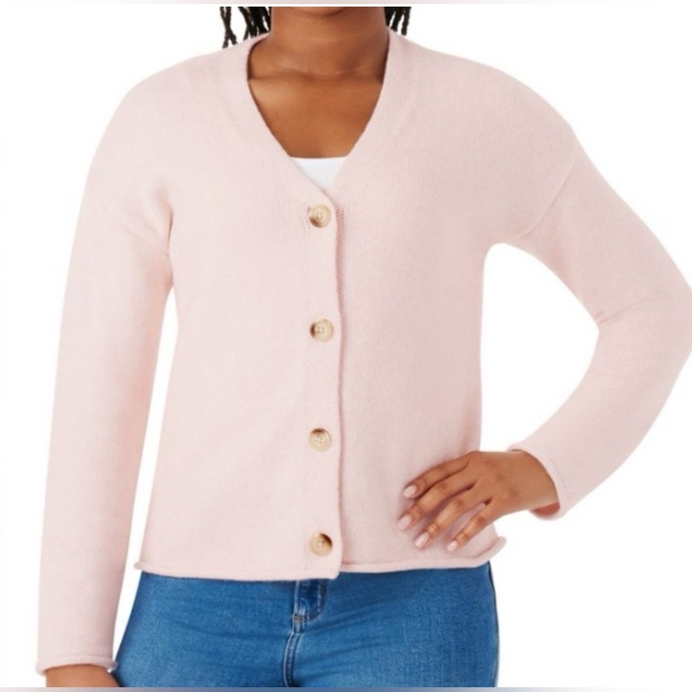 Member’s Mark Soft Knit V Neckline Relaxed Fit Long Sleeve Vintage Pink Cardigan